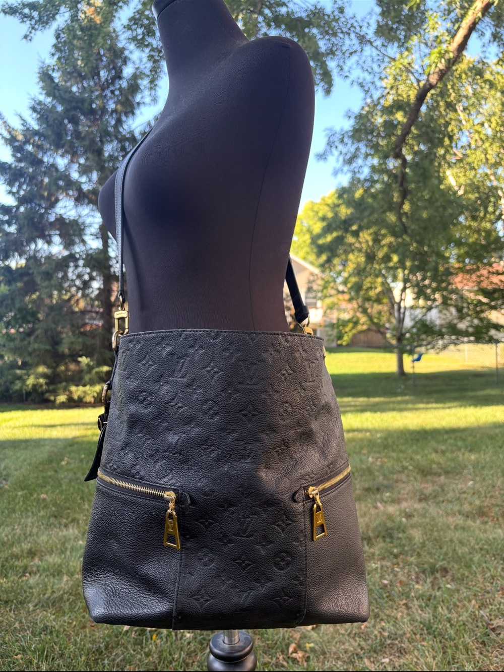 Louis Vuitton Black Monogram Embossed Leather Melie Purse with Gold Hardware